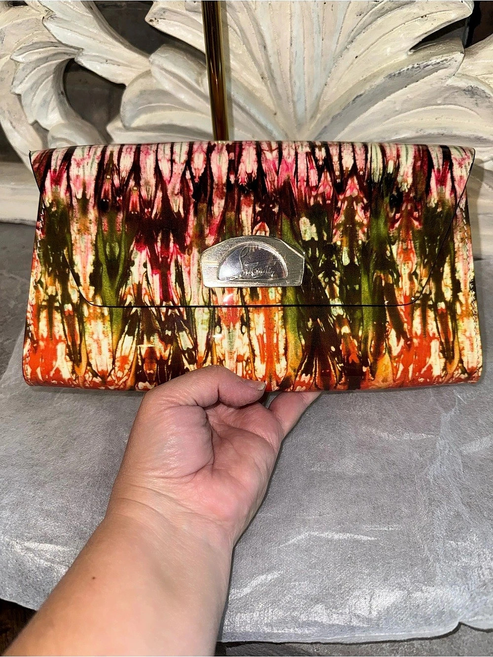 Louboutin Riviera Abstract Chain Clutch in Red & Pink Like New